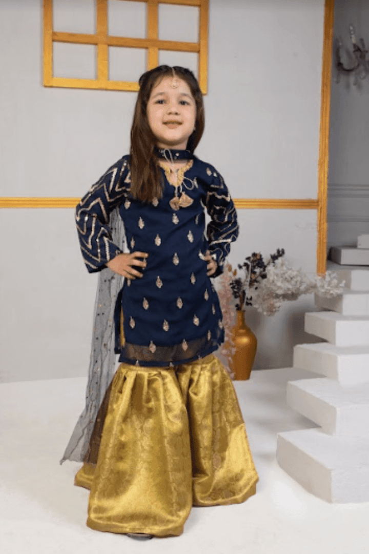 Cheeco Chic - NCBM22 - Embroidered Chiffon Shirt with Gharara - Kids - 3 Piece - Studio by TCS