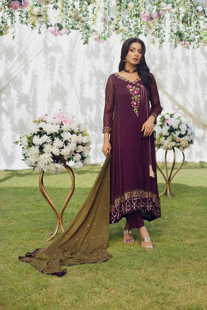 Aisha Fatema - Vivid Plum Angrakha - Multi Color Embroidery - 2 Piece - Studio by TCS