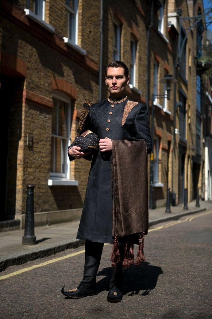 GEM Garments - Barbican - Sherwani - Black - 1 Piece - Jamawar - Studio by TCS