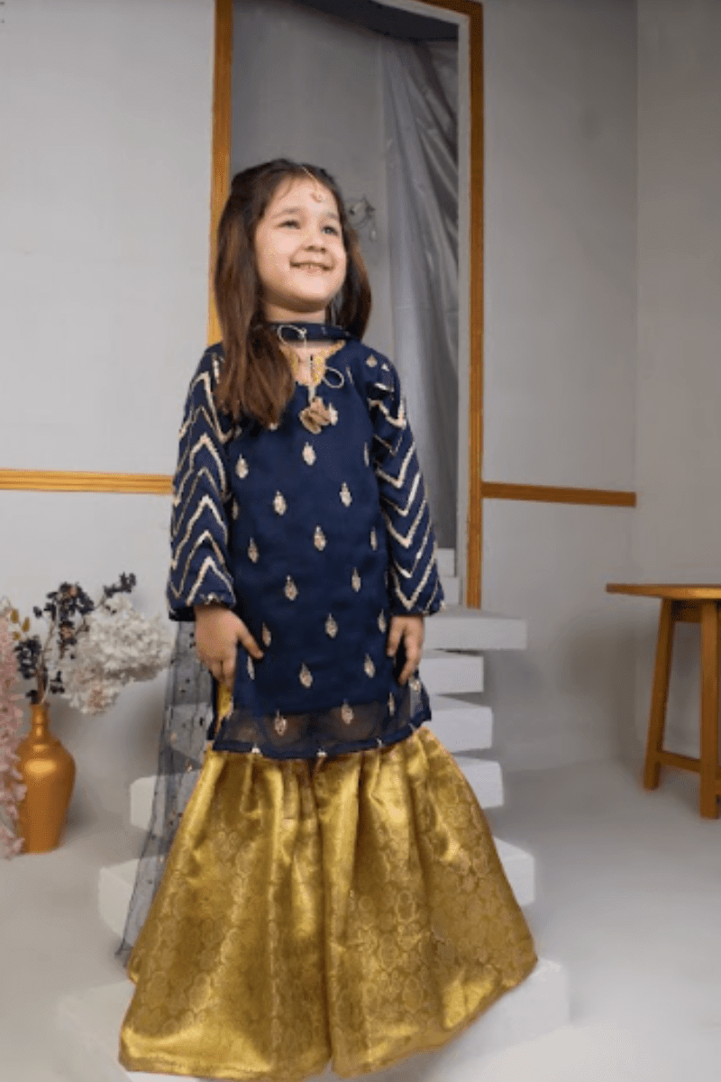 Cheeco Chic - NCBM22 - Embroidered Chiffon Shirt with Gharara - Kids - 3 Piece - Studio by TCS