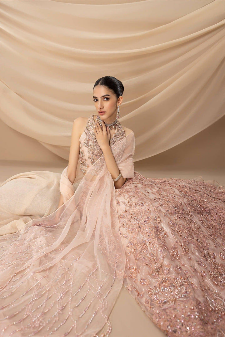 Nilofer Shahid - Pastel Pink Embellished Pure Net Blouse and Lehenga with Pure Organza Dupatta - 3 Piece - Studio by TCS