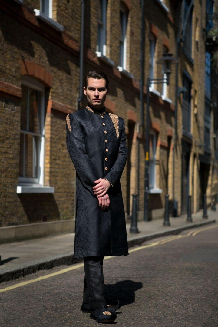 GEM Garments - Barbican - Sherwani - Black - 1 Piece - Jamawar - Studio by TCS