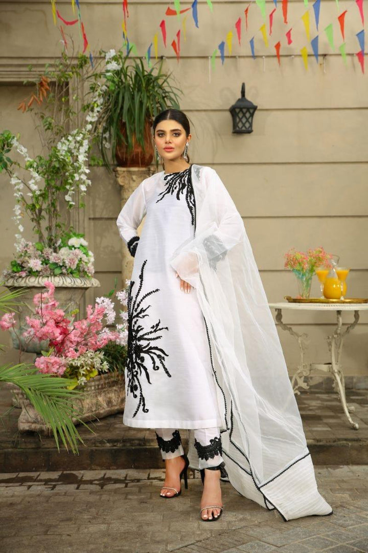 NILOFER SHAHID - Moon Stone - White Canvas - Floral Embroidered - 3 Piece - Studio by TCS