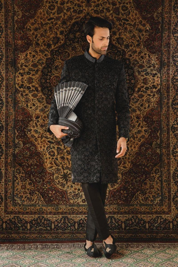 GEM Garments - Cas - Sherwani - Black - 1 Piece - Velvet - Studio by TCS