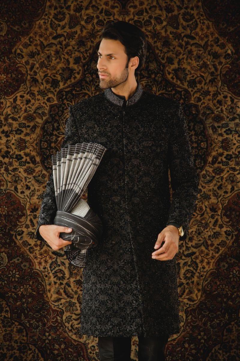 GEM Garments - Cas - Sherwani - Black - 1 Piece - Velvet - Studio by TCS