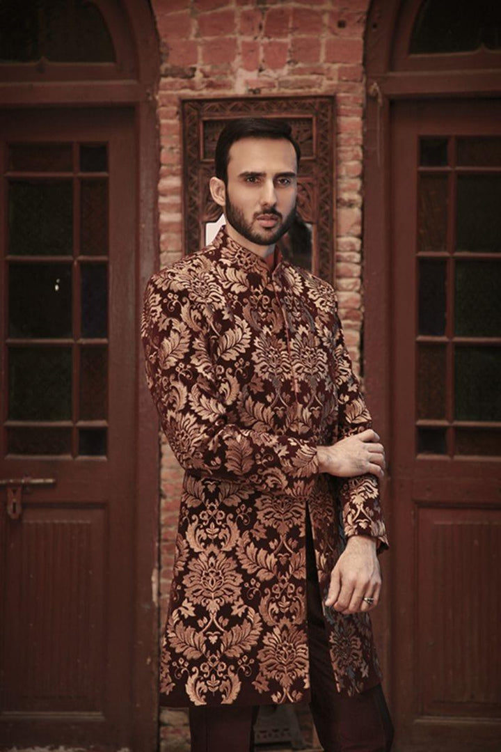 GEM Garments - Hayat - Sherwani - Maroon - 1 Piece - Velvet - Studio by TCS