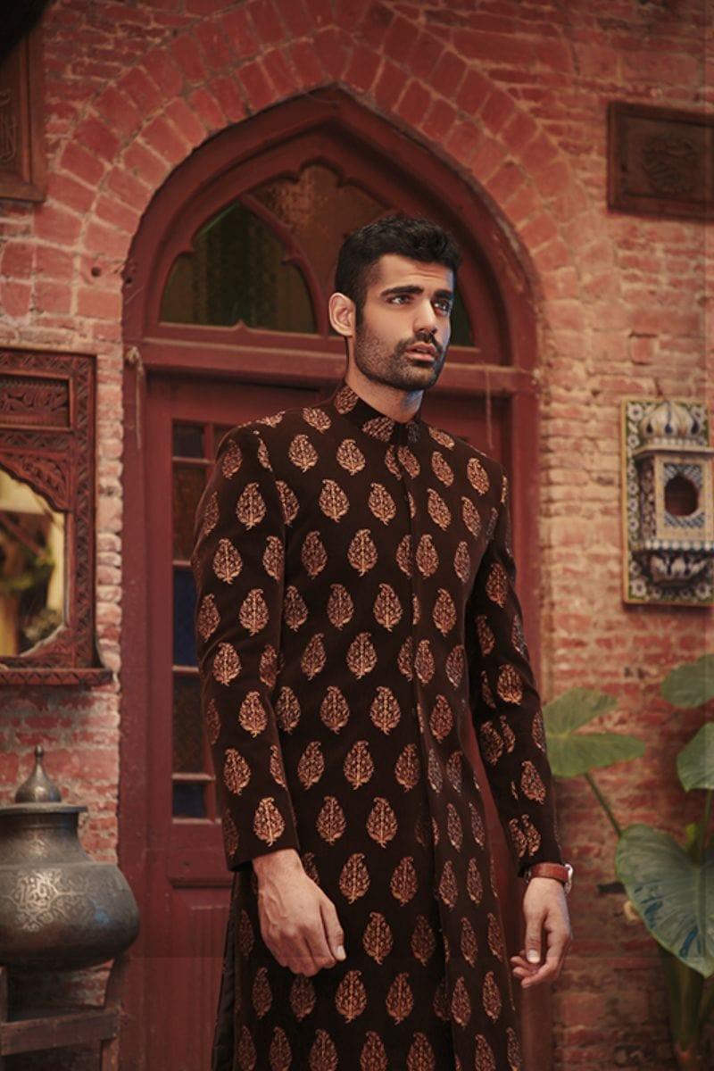 GEM Garments - Hajar - Sherwani - Brown - 1 Piece - Velvet - Studio by TCS