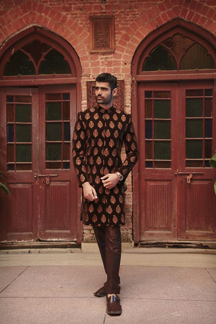 GEM Garments - Hajar - Sherwani - Brown - 1 Piece - Velvet - Studio by TCS