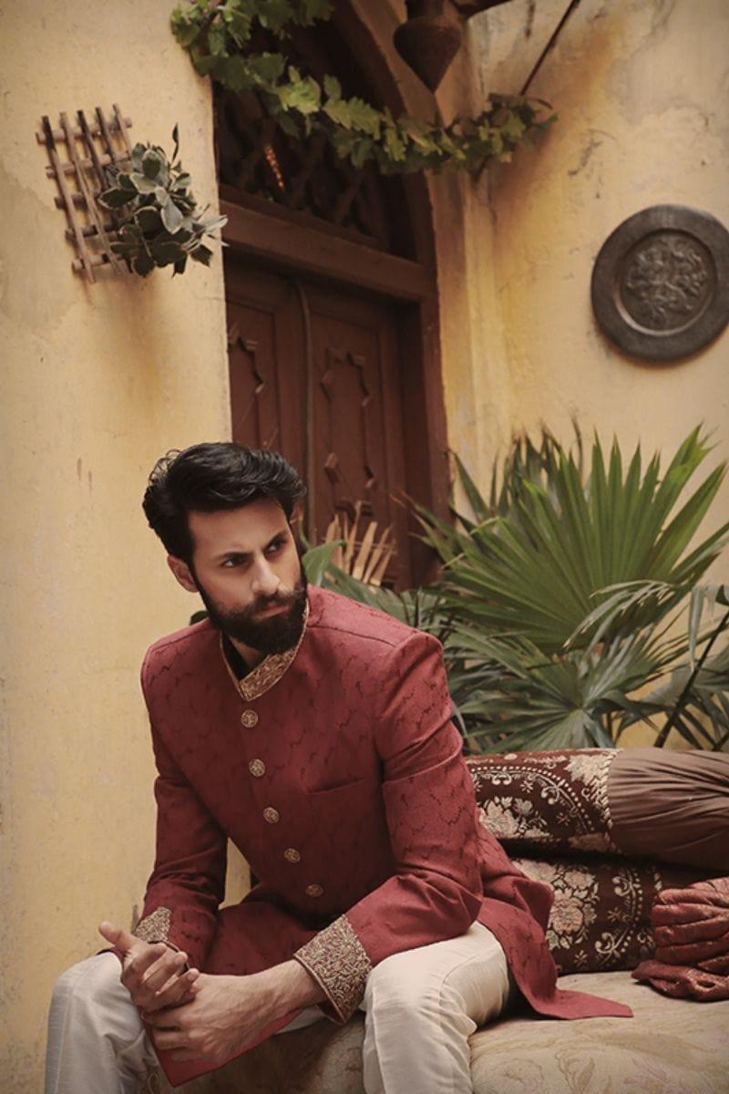 GEM Garments - Haz - Sherwani - Maroon - 1 Piece - Jamawar - Studio by TCS