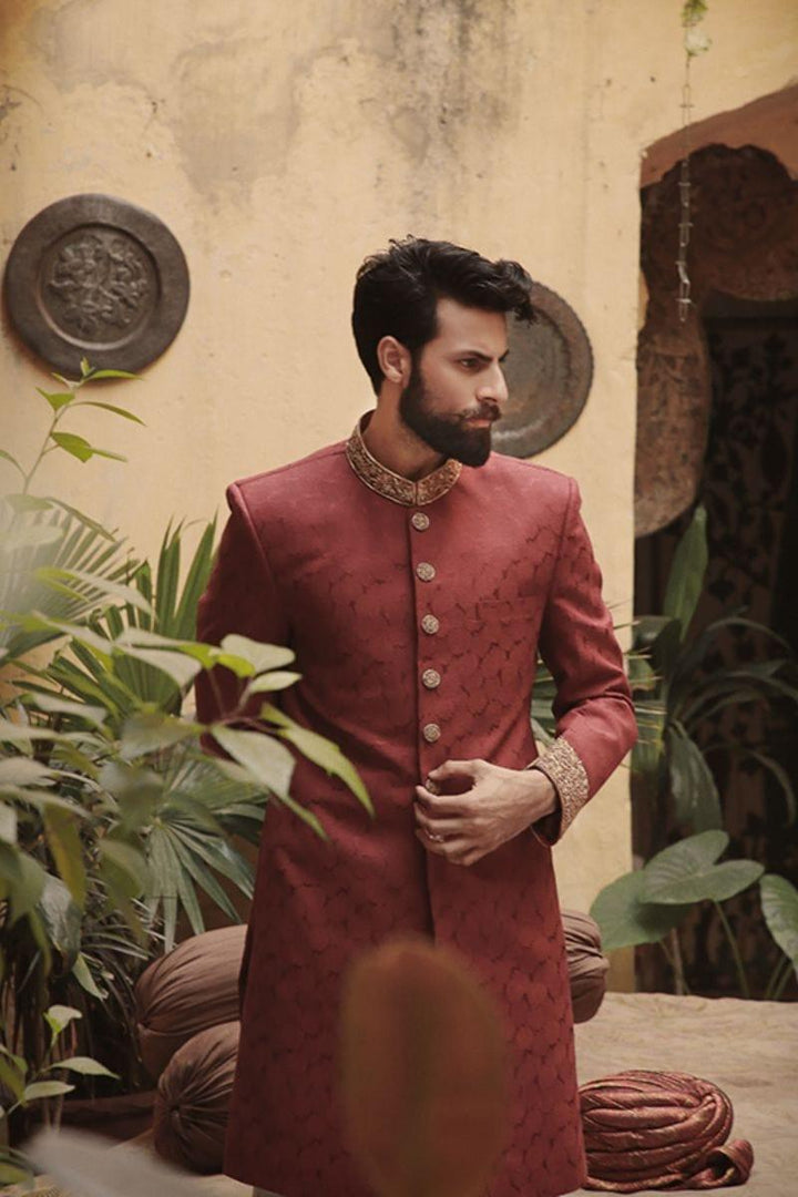 GEM Garments - Haz - Sherwani - Maroon - 1 Piece - Jamawar - Studio by TCS