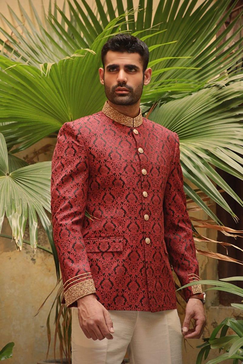 GEM Garments - Hannish - Prince Coat - Red - 1 Piece - Jamawar - Studio by TCS