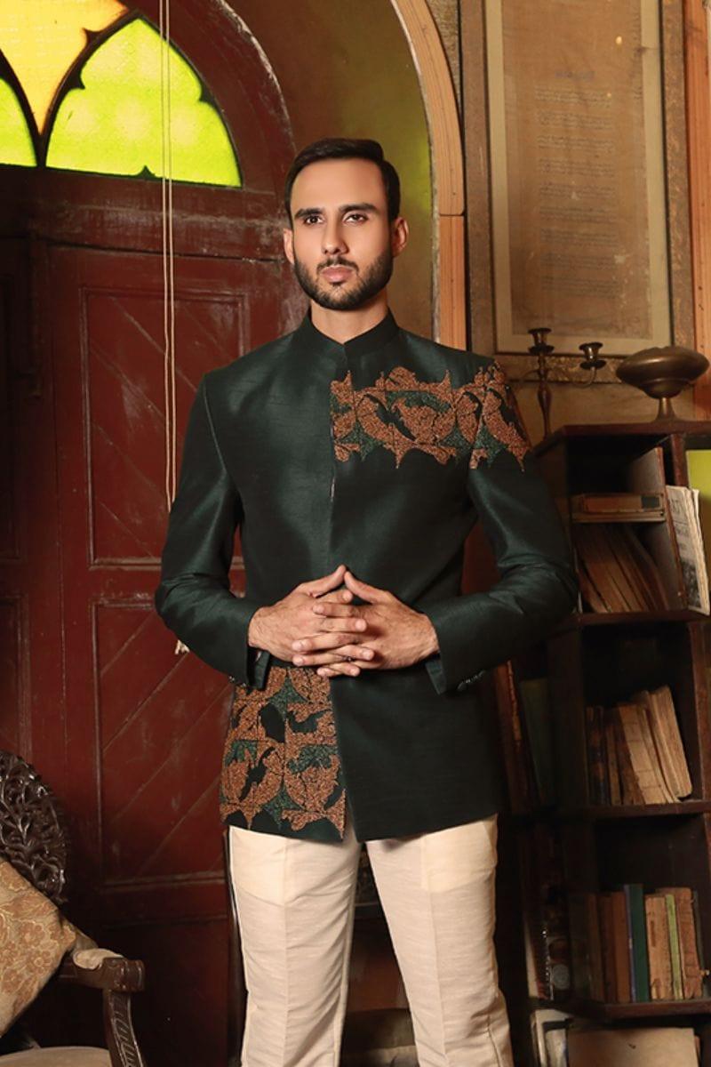 GEM Garments - Habeeb - Prince Coat - Dark Green - 1 Piece - Indian Silk - Studio by TCS