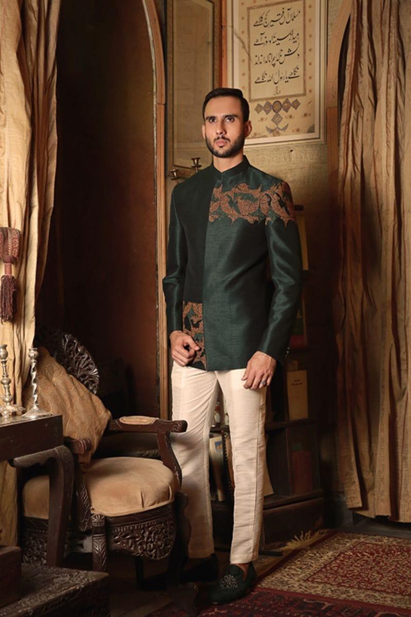 GEM Garments - Habeeb - Prince Coat - Dark Green - 1 Piece - Indian Silk - Studio by TCS