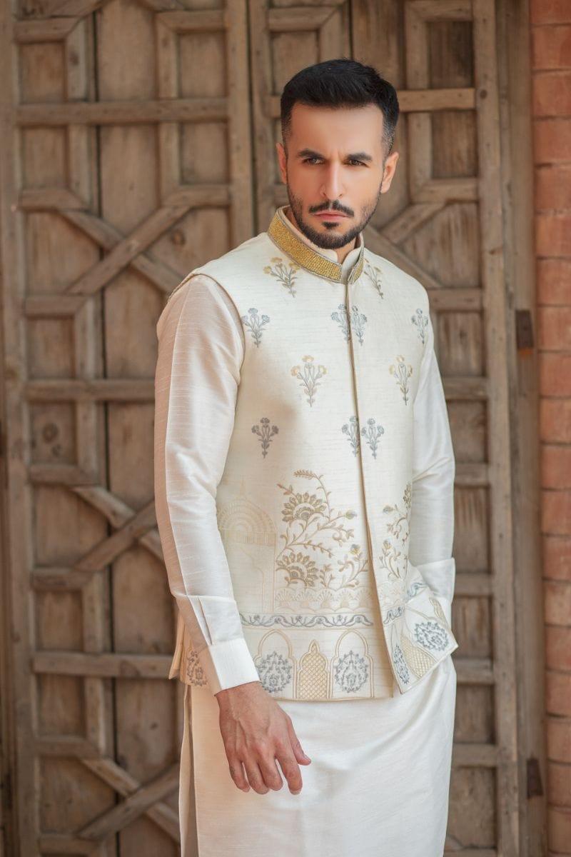 GEM Garments - Paheli - Waistcoat - Off White - 1 Piece - Indian Silk - Studio by TCS