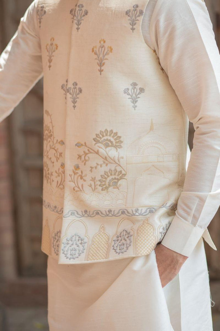 GEM Garments - Paheli - Waistcoat - Off White - 1 Piece - Indian Silk - Studio by TCS