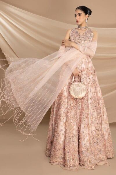 Nilofer Shahid - Pastel Pink Embellished Pure Net Blouse and Lehenga with Pure Organza Dupatta - 3 Piece - Studio by TCS