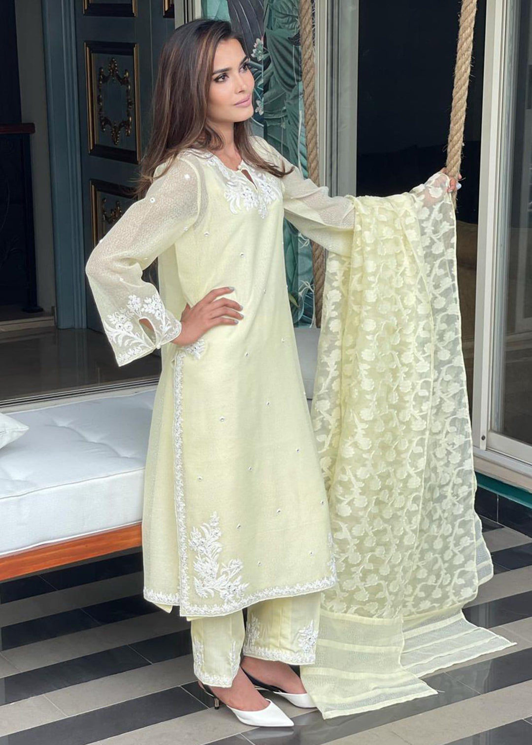 Maheen Trends - Summer zest - Lime Yellow - 3 Piece - Organza - Studio by TCS