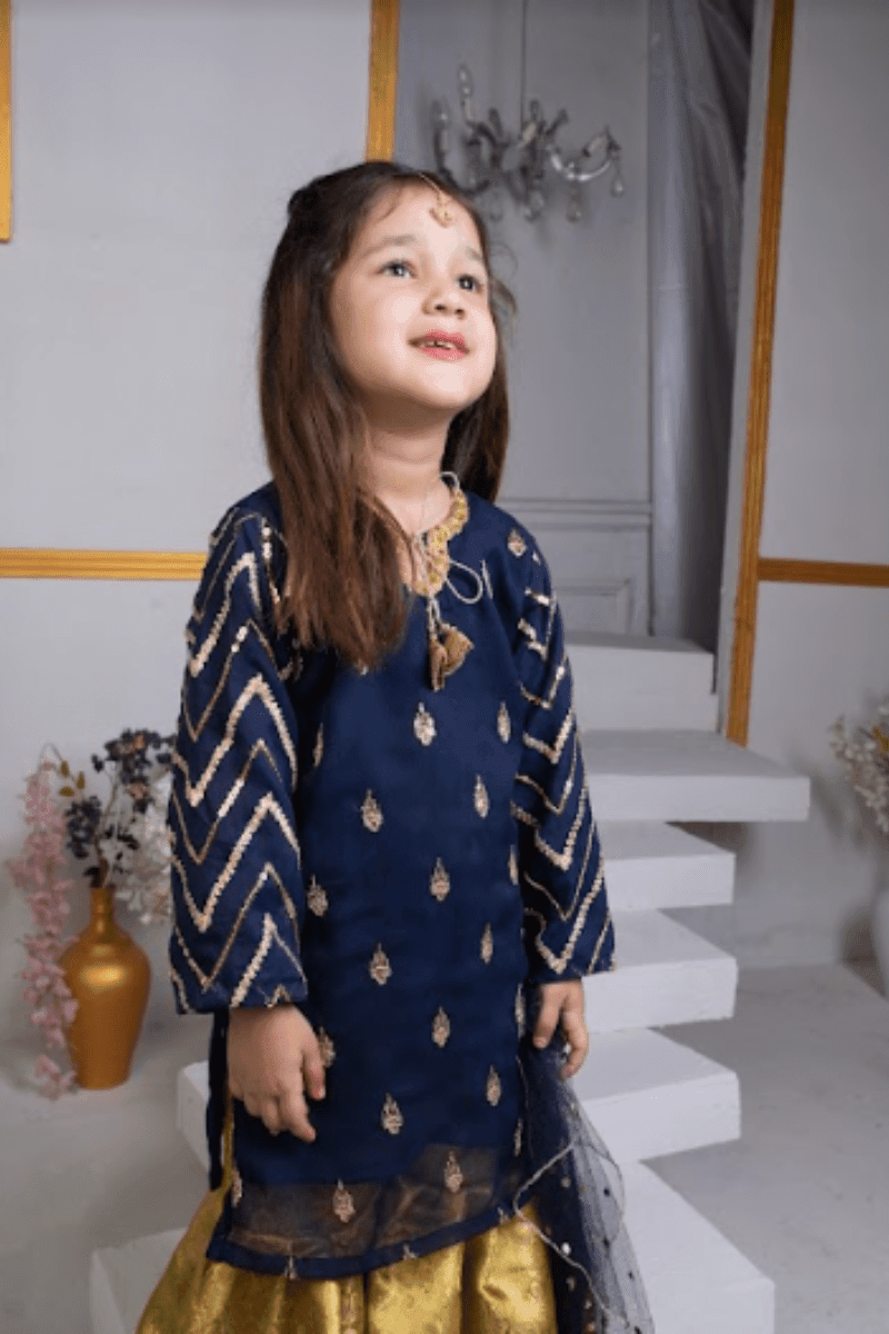 Cheeco Chic - NCBM22 - Embroidered Chiffon Shirt with Gharara - Kids - 3 Piece - Studio by TCS