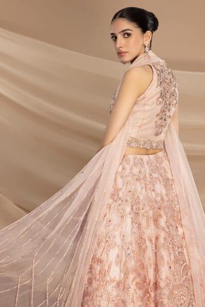 Nilofer Shahid - Pastel Pink Embellished Pure Net Blouse and Lehenga with Pure Organza Dupatta - 3 Piece - Studio by TCS