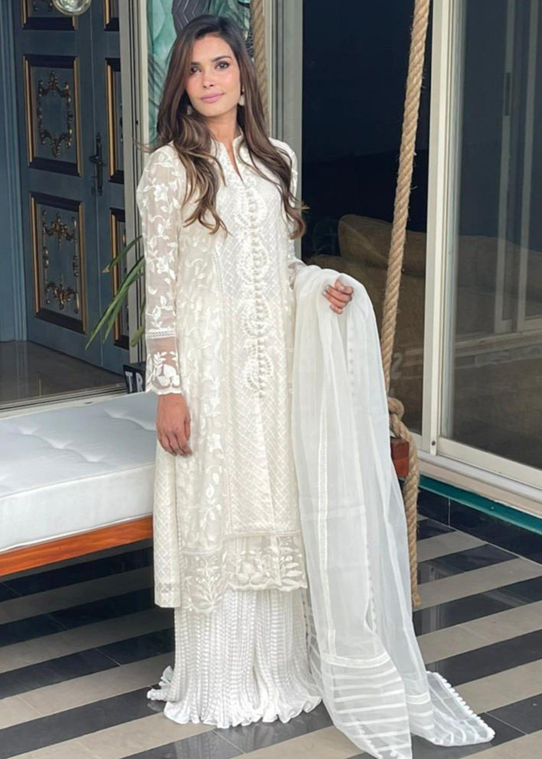 Maheen Trends - Blooms - White - 3 Piece - Cotton Net & Organza - Studio by TCS