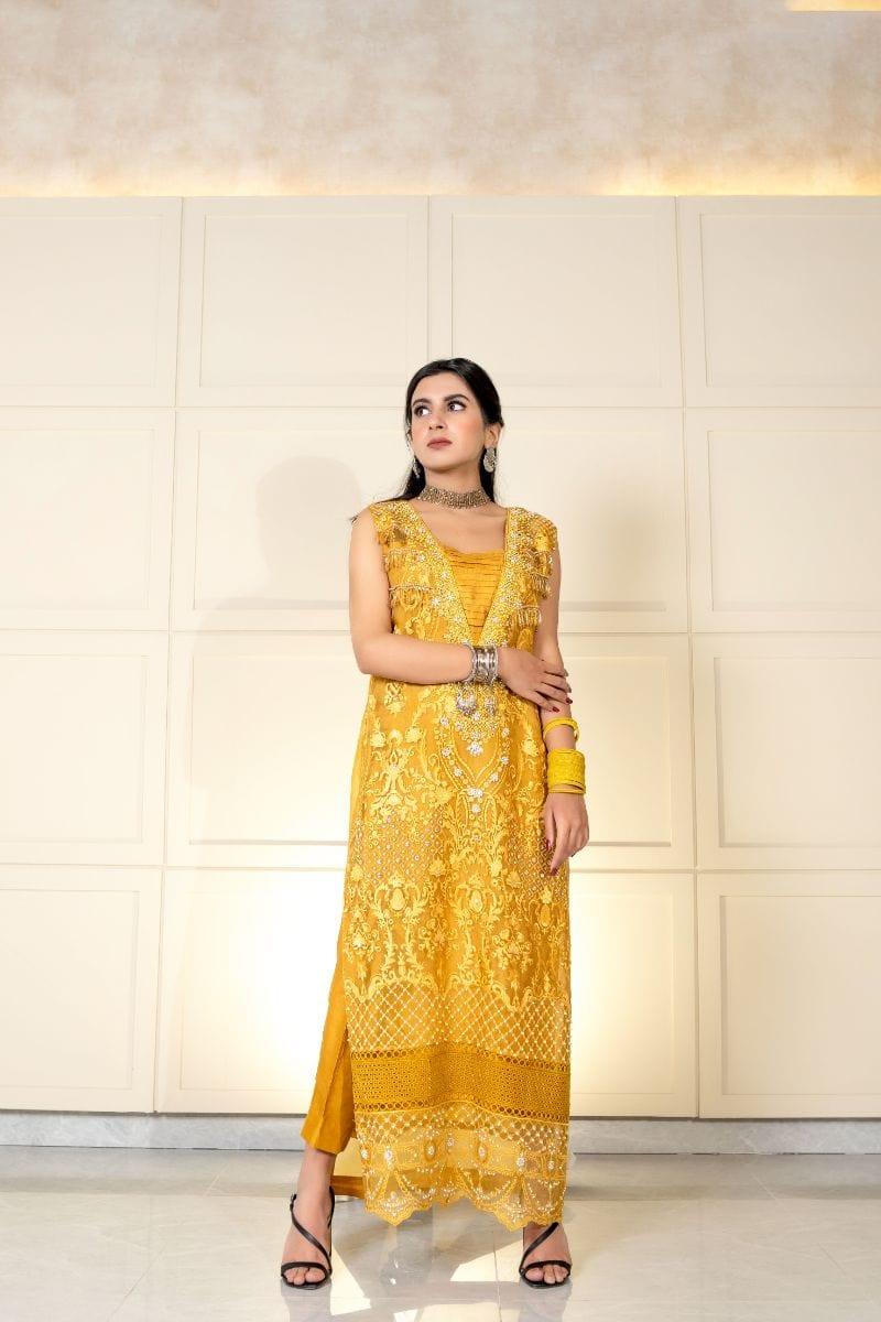 Wabi Sabi by Zehra - AUREOLUS - Mastard Yellow - Embroidered Organza - 3 Piece - Studio by TCS