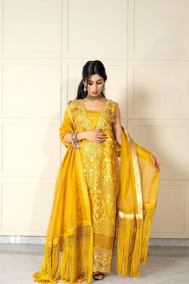 Wabi Sabi by Zehra - AUREOLUS - Mastard Yellow - Embroidered Organza - 3 Piece - Studio by TCS