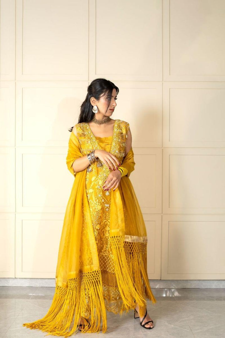 Wabi Sabi by Zehra - AUREOLUS - Mastard Yellow - Embroidered Organza - 3 Piece - Studio by TCS