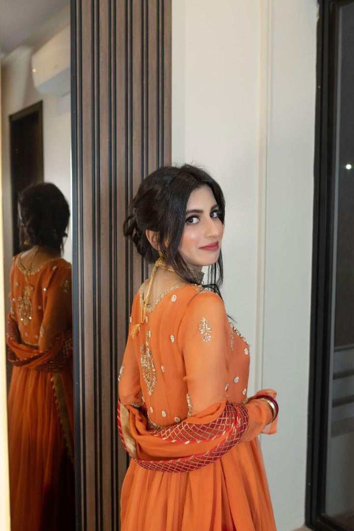 Wabi Sabi by Zehra - DIONE - Orange and Red - Chiffon Pishwas - 3 Piece - Studio by TCS