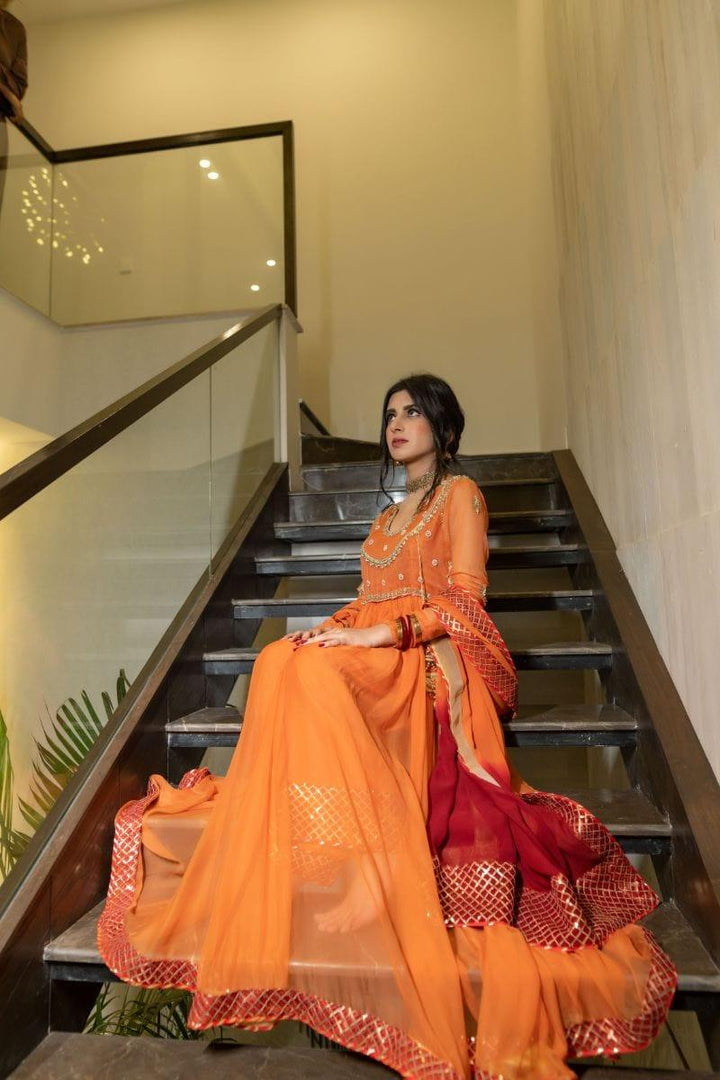 Wabi Sabi by Zehra - DIONE - Orange and Red - Chiffon Pishwas - 3 Piece - Studio by TCS