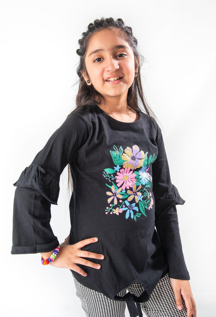 Modest - Black Floral girl T-Shirt