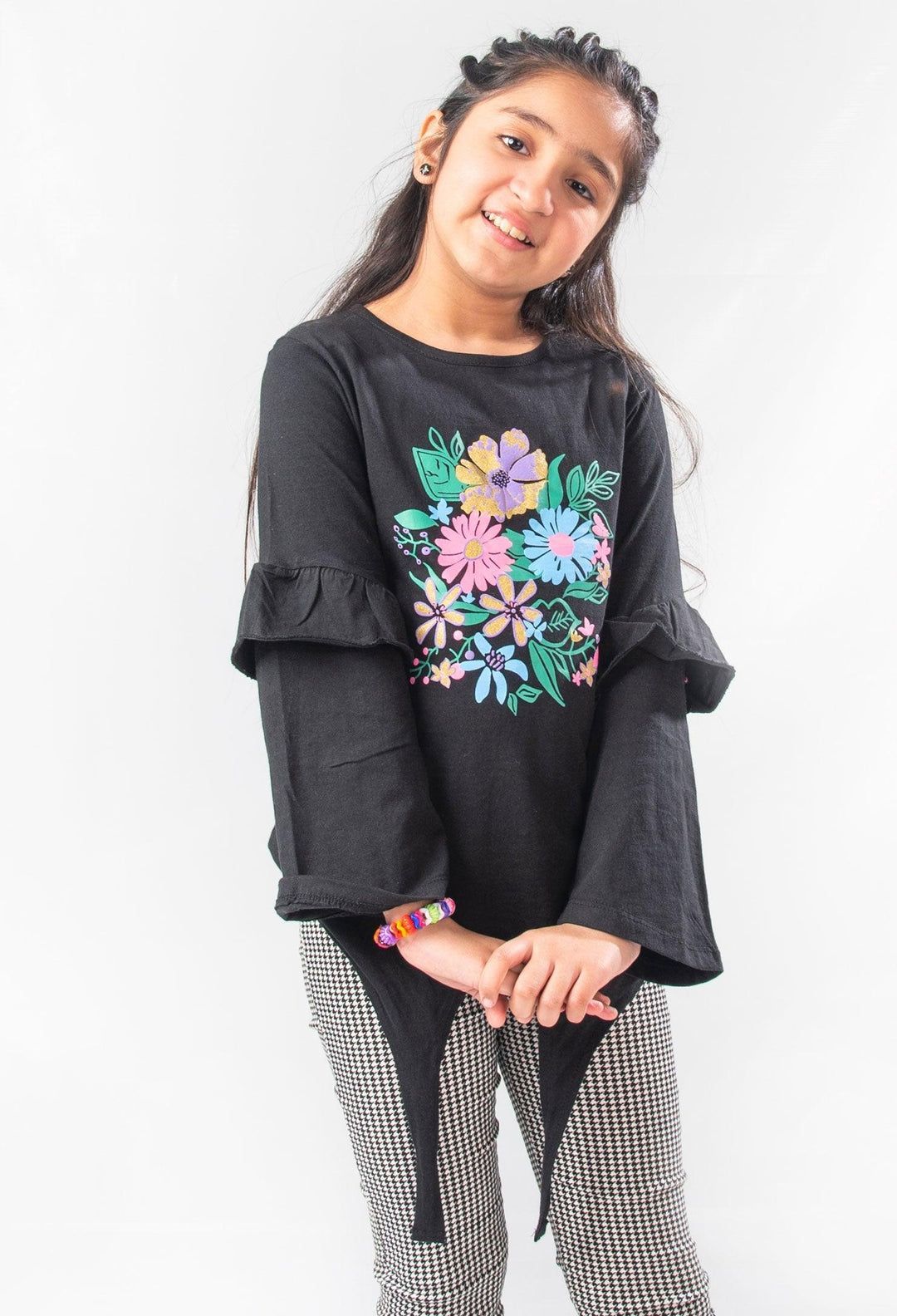 Modest - Black Floral girl T-Shirt