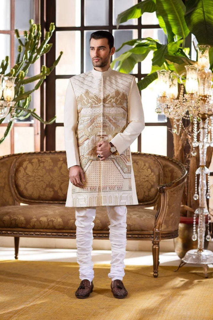 GEM Garments - Alam - Sherwani - Off White - 1 Piece - Viscose Polyester - Studio by TCS