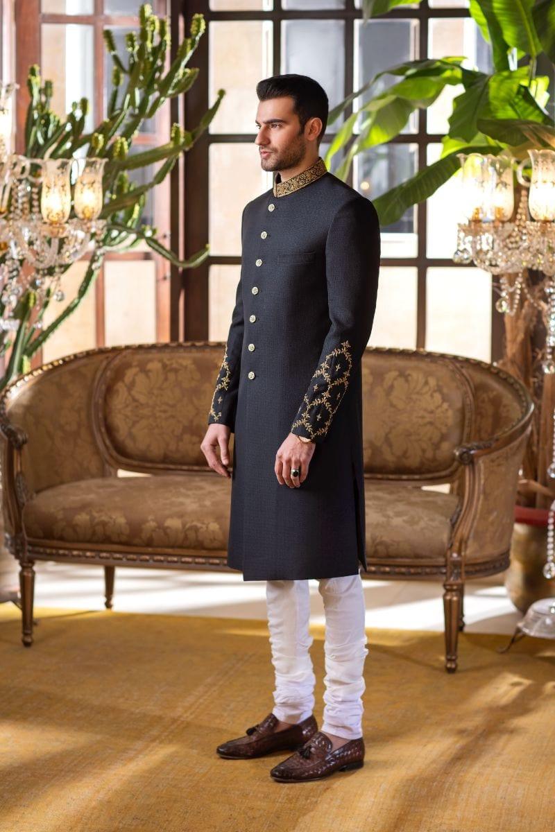 GEM Garments - Adl - Sherwani - Black - 1 Piece - Viscose Polyester - Studio by TCS