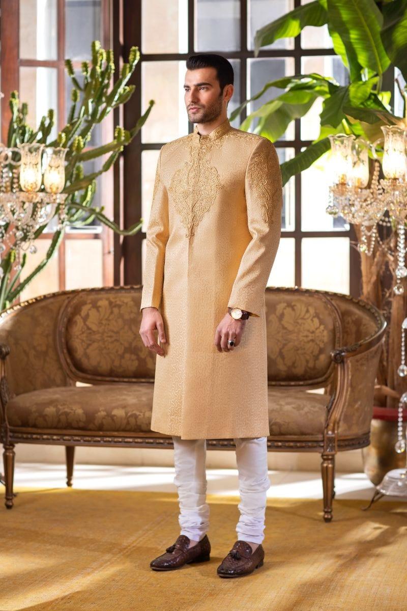 GEM Garments - Aghaz - Sherwani - Fawn - 1 Piece - Jamawar - Studio by TCS