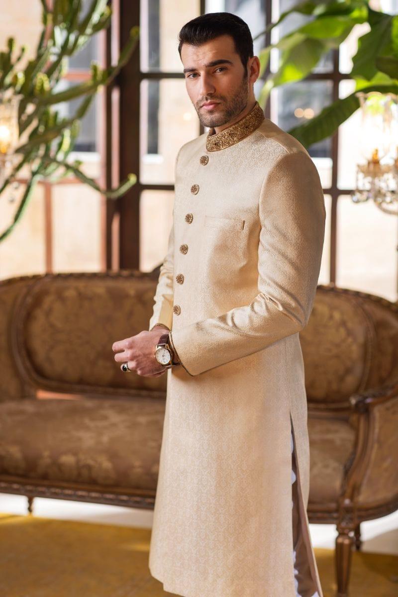 GEM Garments - Ahtasham - Sherwani - Biege - 1 Piece - Jamawar - Studio by TCS