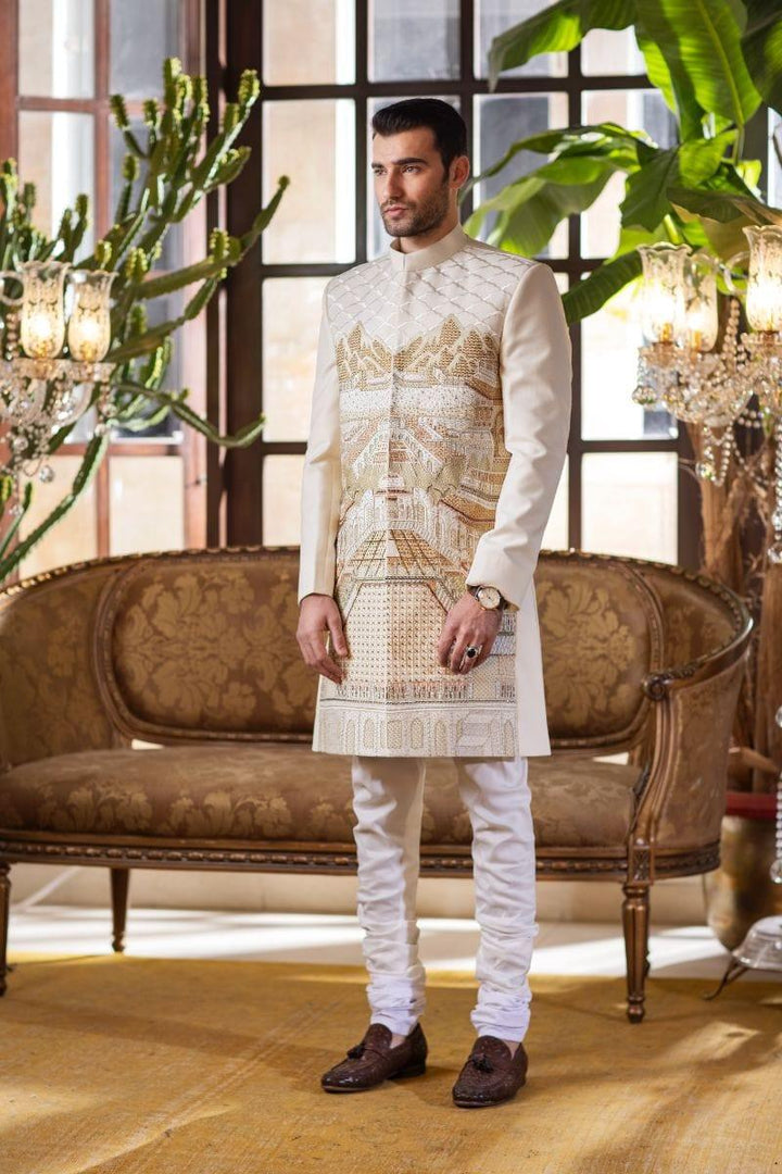 GEM Garments - Alam - Sherwani - Off White - 1 Piece - Viscose Polyester - Studio by TCS