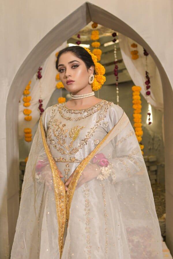 Rubys Couture - Silver Grey Embroidered Tissue Anarkali with Raw Silk Pants - Deewani - Studio by TCS