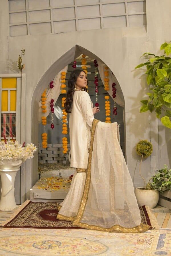 Rubys Couture - White Embroidered Shirt & Gharara Pants - Atish - Studio by TCS