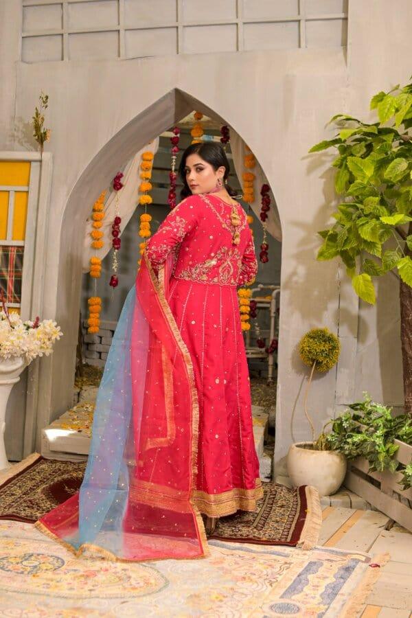 Rubys Couture - Hot Pink Silk Embroidered Anarkali with Raw Silk Pants - Pari - Studio by TCS