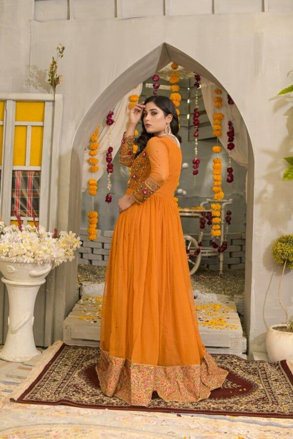 Mustard Korean Net Embroidered Pishwas with Raw Silk Pants - Laila - Studio by TCS