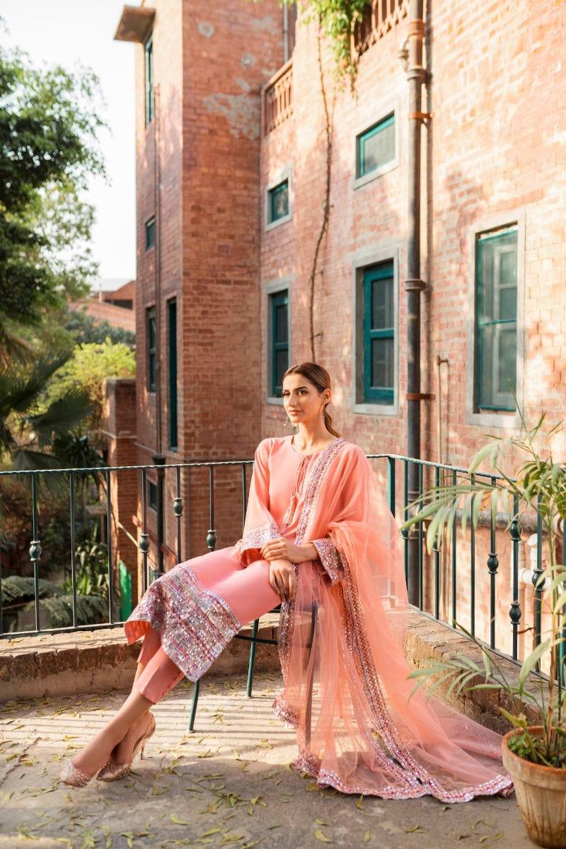 Natasha Kamal - Pink Embroidered Shirt and Pants with Dupatta - 3 Piece - Studio by TCS