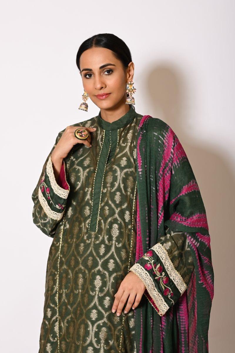 Insia Sohail - Shireen - Olive green - Machine Embroidered - 3 Piece - Studio by TCS