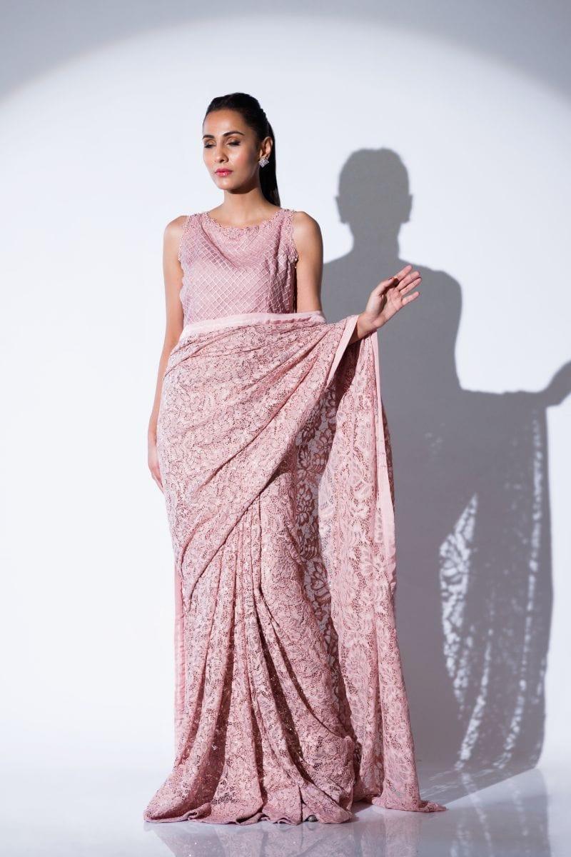 Insia Sohail - NAISHA - Rose pink - Embroidered Saree - Studio by TCS