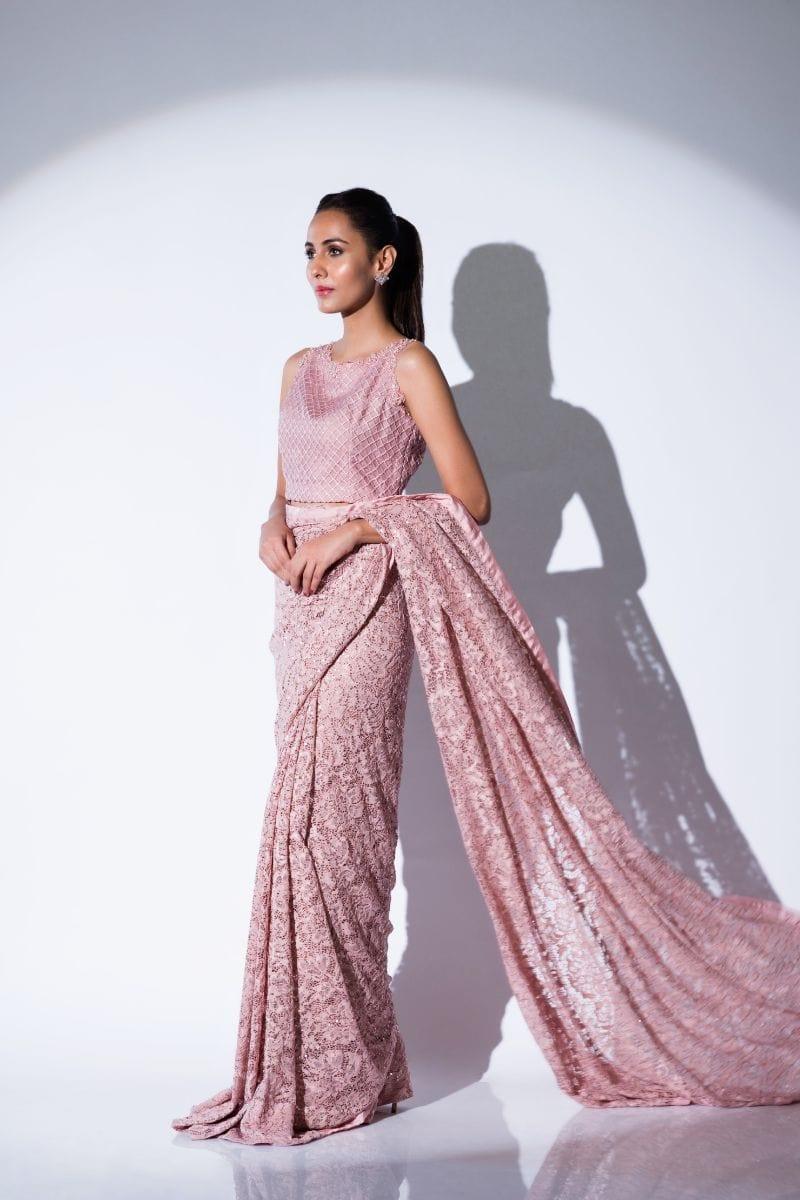 Insia Sohail - NAISHA - Rose pink - Embroidered Saree - Studio by TCS