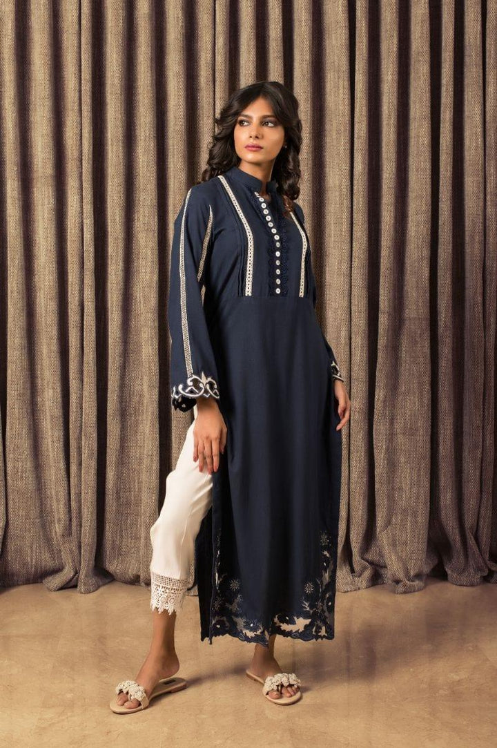 Insia Sohail - Navy Blue Cerulean Blue