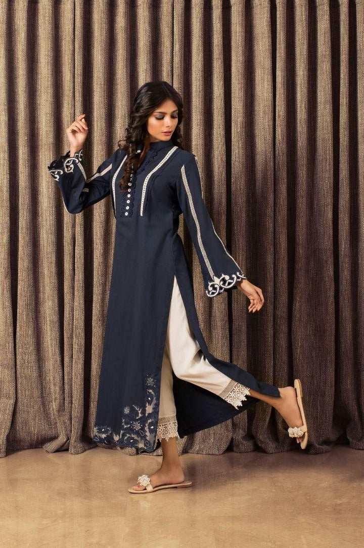 Insia Sohail - Navy Blue Cerulean Blue