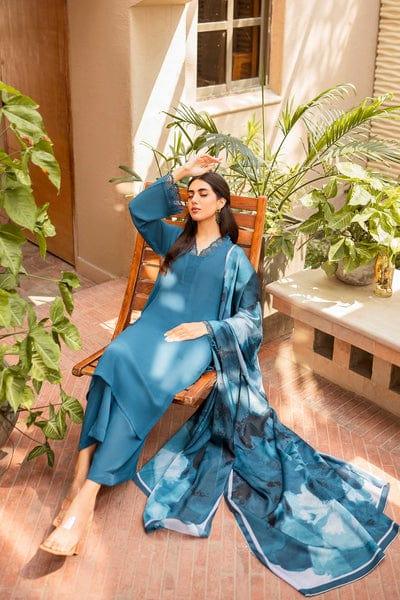 Natasha Kamal - Teal Georgette Chiffon Coord Set with Printed Silk Dupatta - 3 Pieces - Studio by TCS