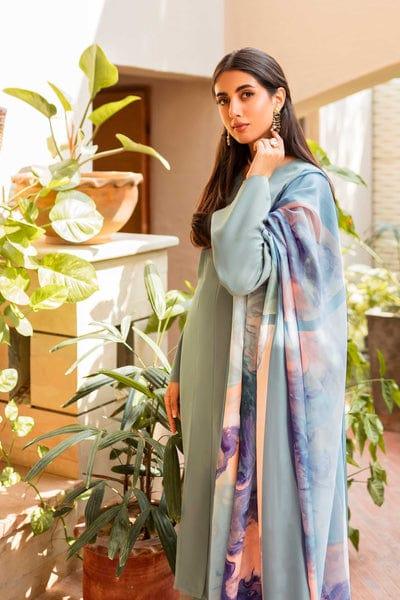 Natasha Kamal - Aqua Georgette Chiffon Coord Set with Printed Silk Dupatta - 3 Pieces - Studio by TCS