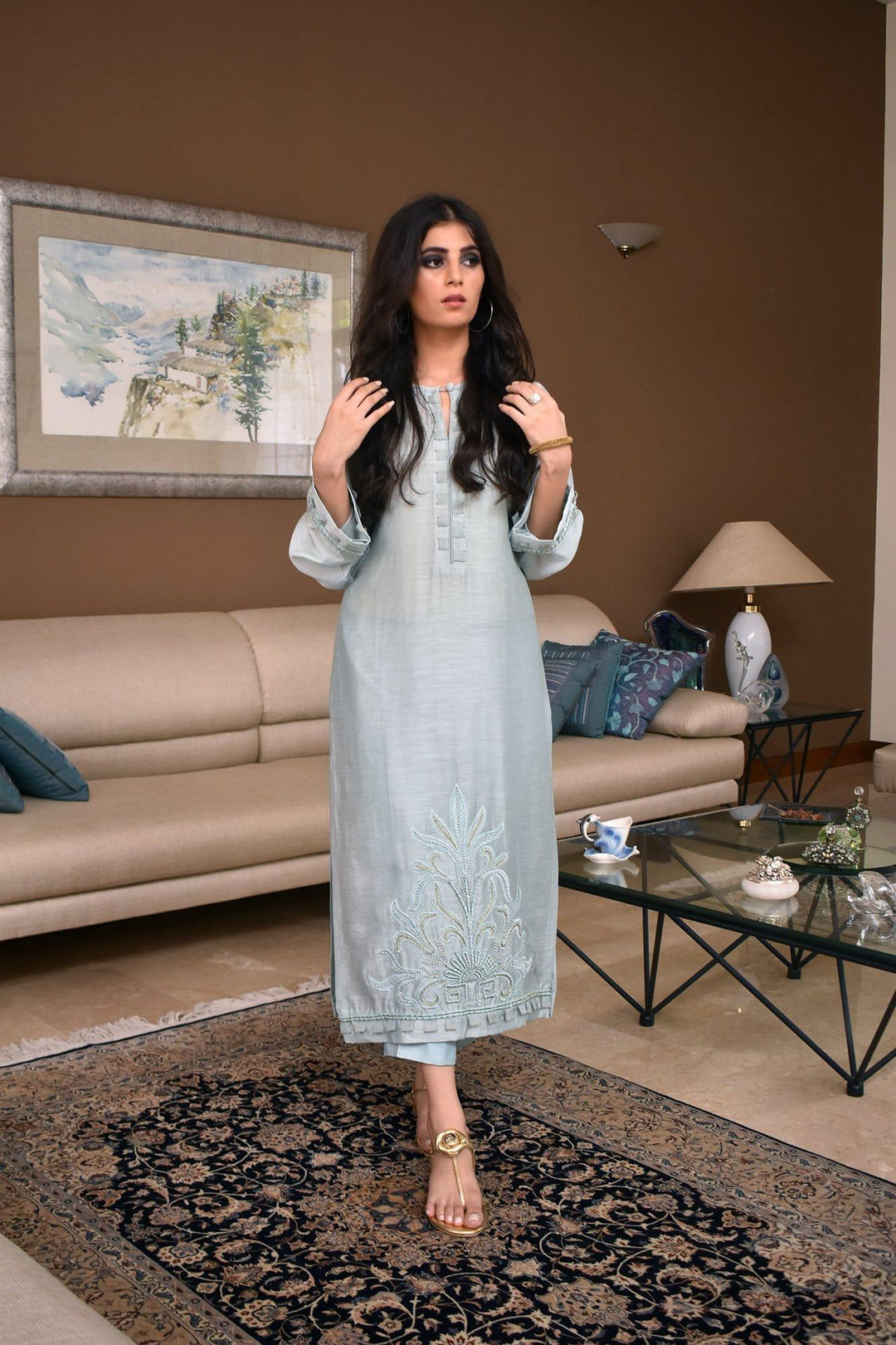 Insam - Ice Blue Kashmila Kurta