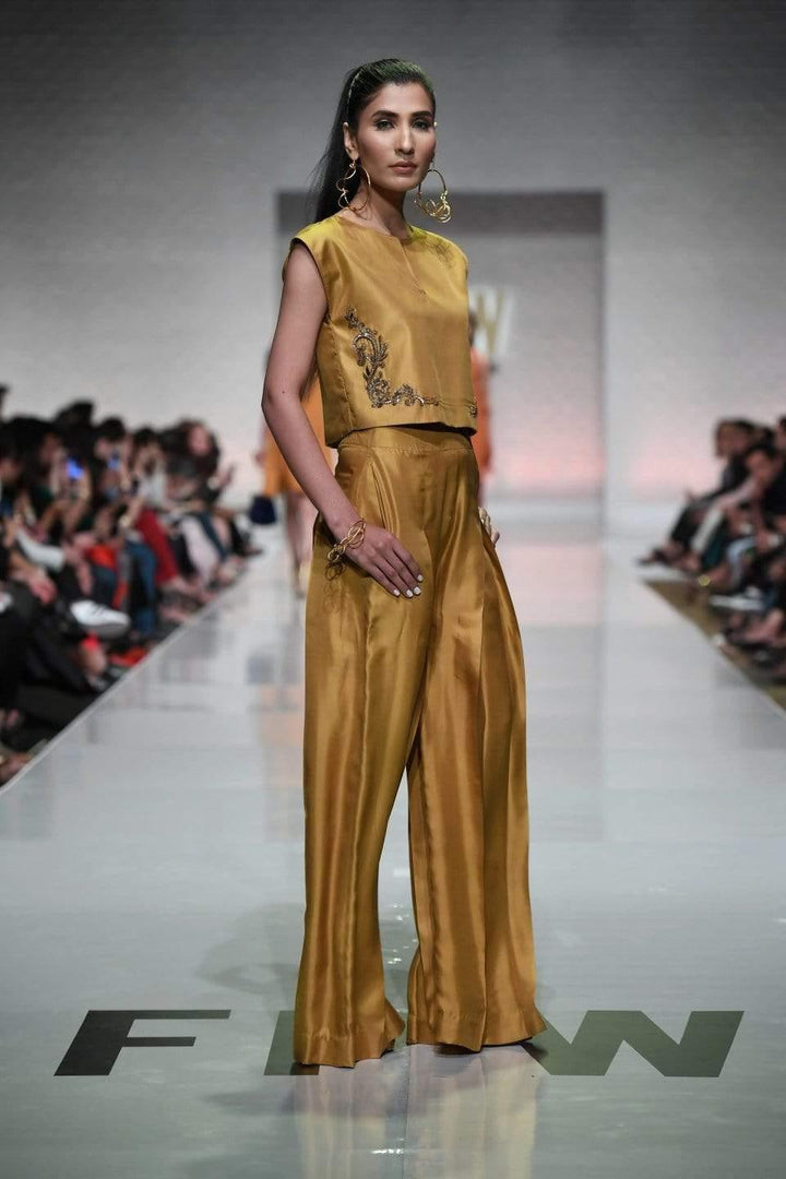 Yasmin Zaman - Mustard Crop Top With Flowy Trouser